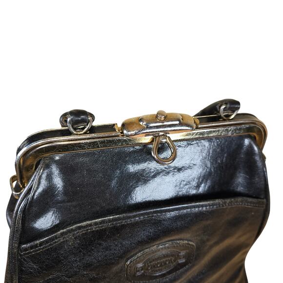 Vintage Oroton Australian Genuine Cowhide Leather Top Handle Bag Black Purse - Picture 7 of 14